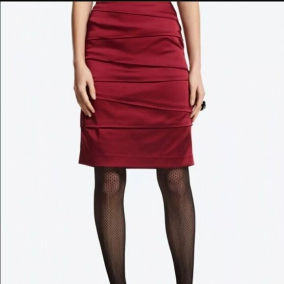 WHBM Womens Size 8 Burgundy Old Money Classic Ruched Formal Preppy Pencil Skirt - Picture 1 of 14